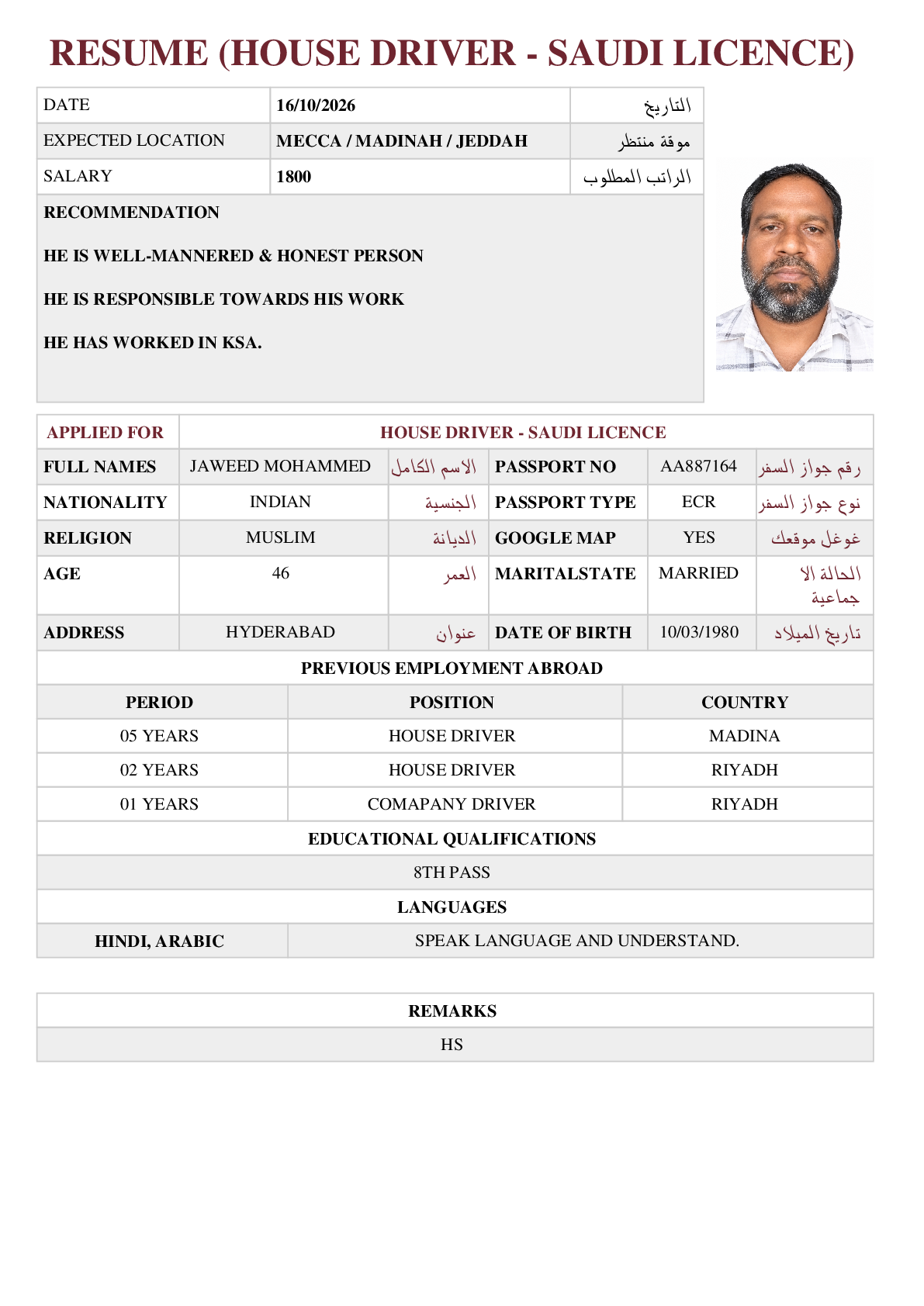 صورة السيرة الذاتية